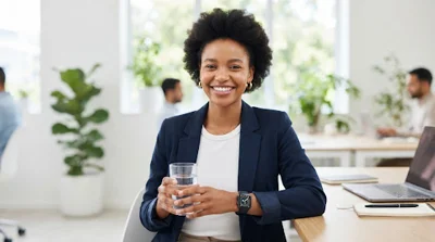 Smiling professional wearing a smartwatch